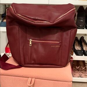 Fawn Design Burgundy Leather Backpack with Gold Hardware